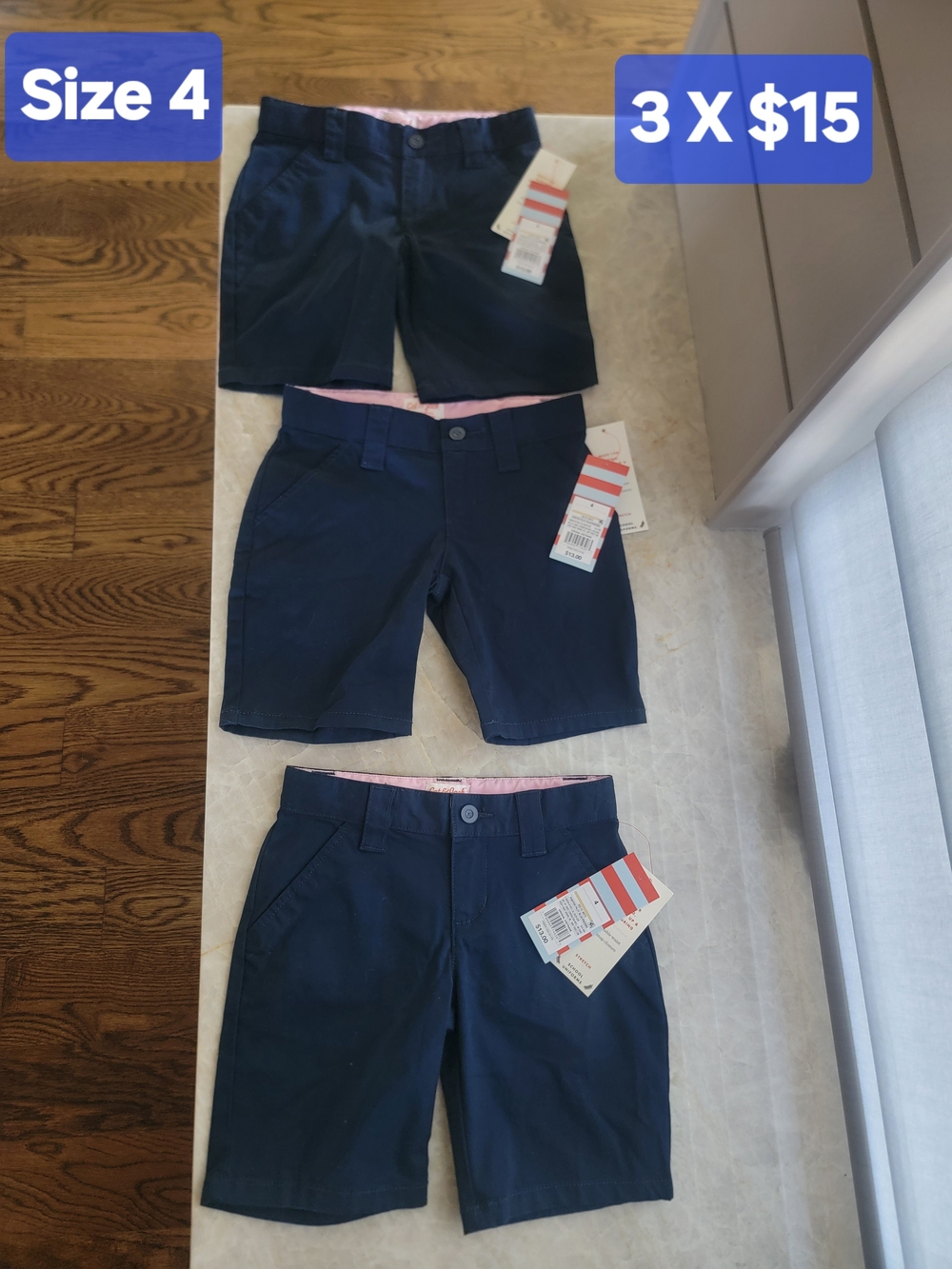 BUNDLE OF 3 Cat & Jack Uniform School Navy Blue Girls Shorts Size 4 Adjustable.
